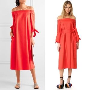 TIBI Red Off-the-shoulder cotton-poplin midi dress